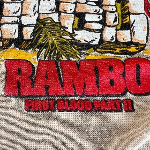 VTG 80s Rambo First Blood Part II Top Camo Sleeves Sly Stallone Youth 16 Thin - Picture 7 of 15